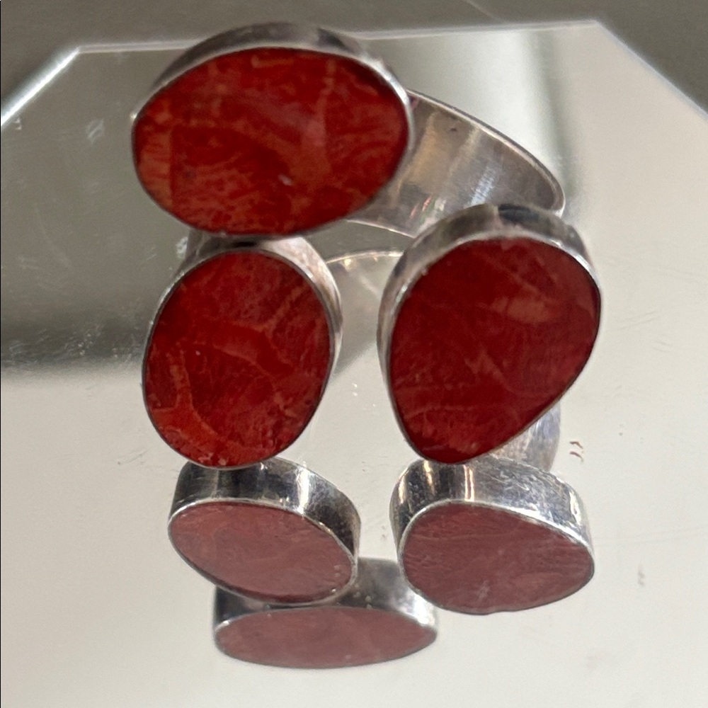 Sterling Silver Ring with Red Coral